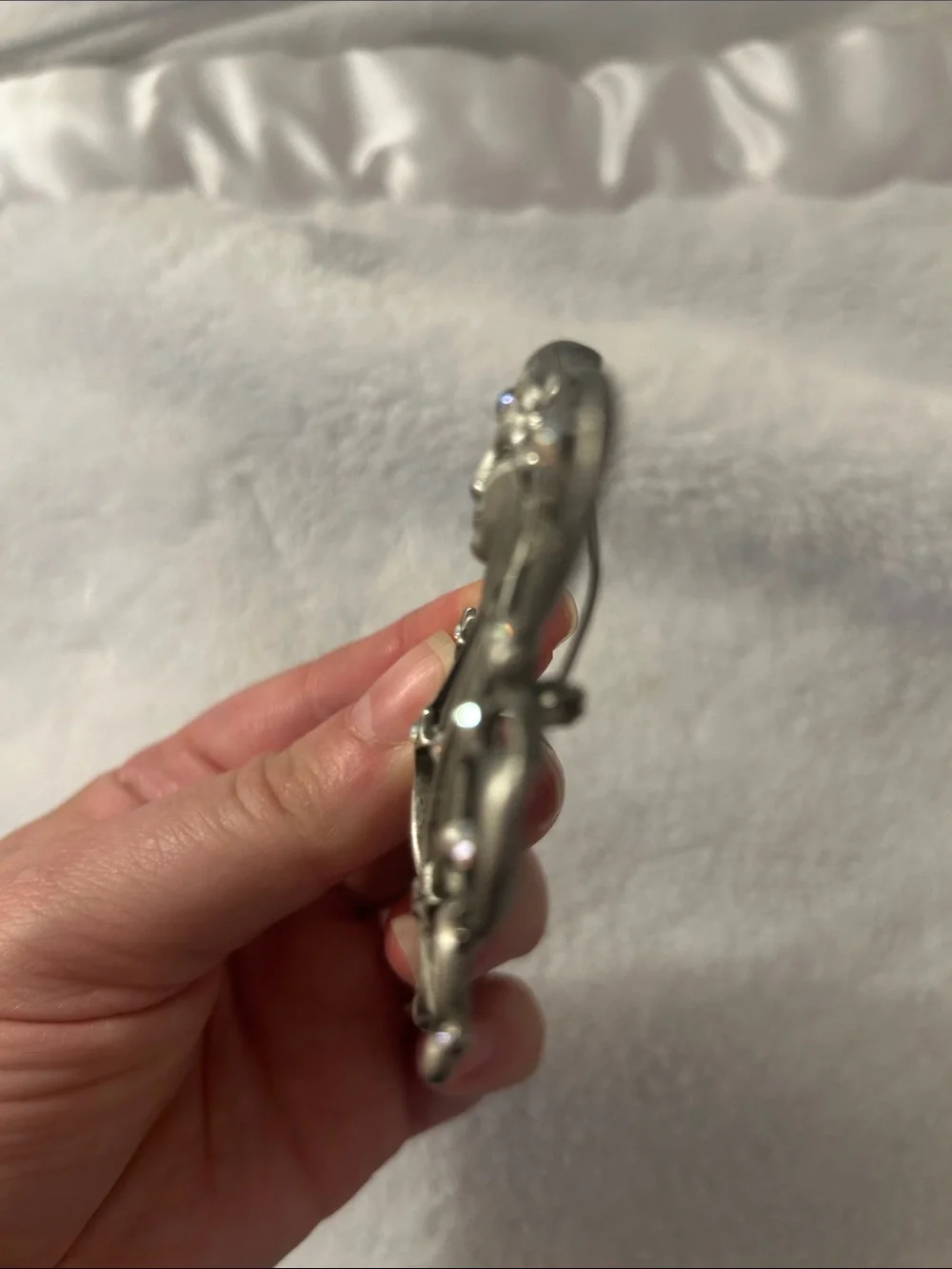 Vintage Signed JJ Pewter AB Rhinestone Boho Art Nouveau Brooch